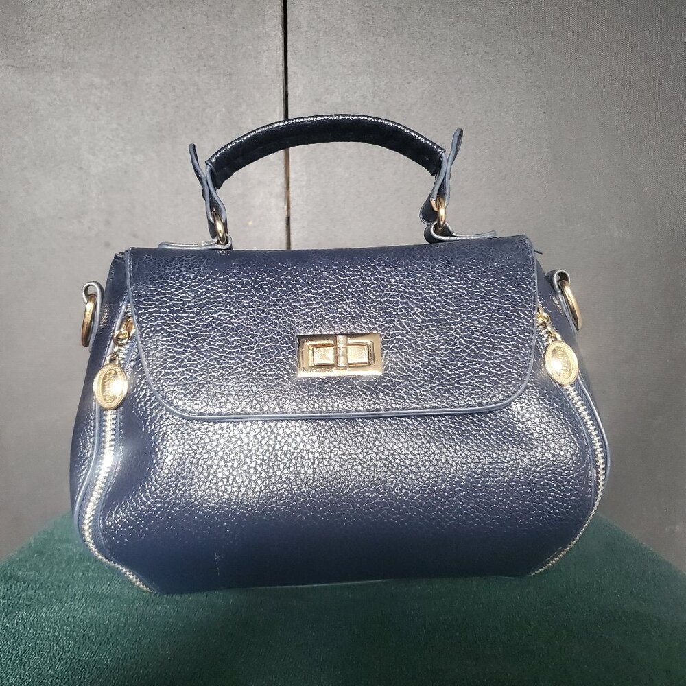 Navy blue convertible leather tote